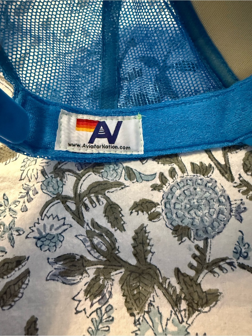 Aviator Nation bright blue mesh trucker cap with rainbow patch - Picture 3 of 3